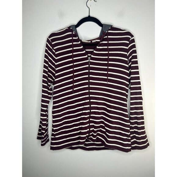 L.L. Bean Zip-up Jacket Maroon White Striped Women’s Vintage Size Medium Petite - Picture 2 of 12